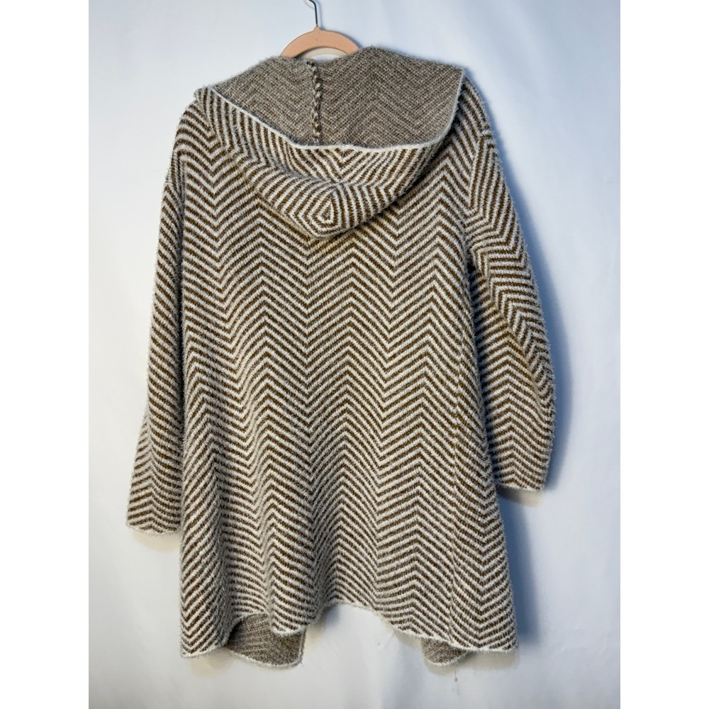 21 Main Womens M Brown Cream Chevron Eyelash Knit Hooded Cardigan Sweater - Picture 2 of 4
